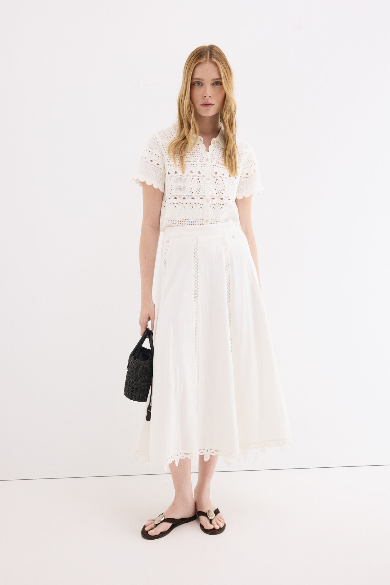 Pedro del Hierro Crochet detail midi skirt