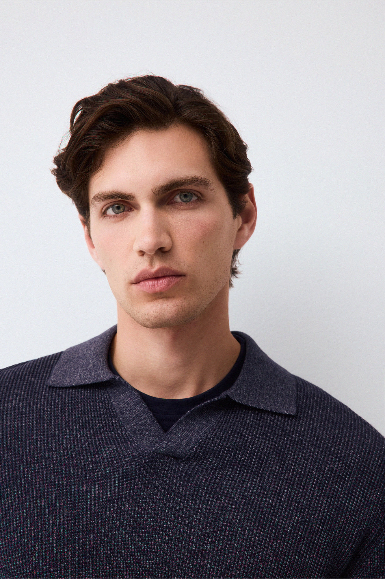 Pedro del Hierro Structured cotton polo neck knit jumper Blue