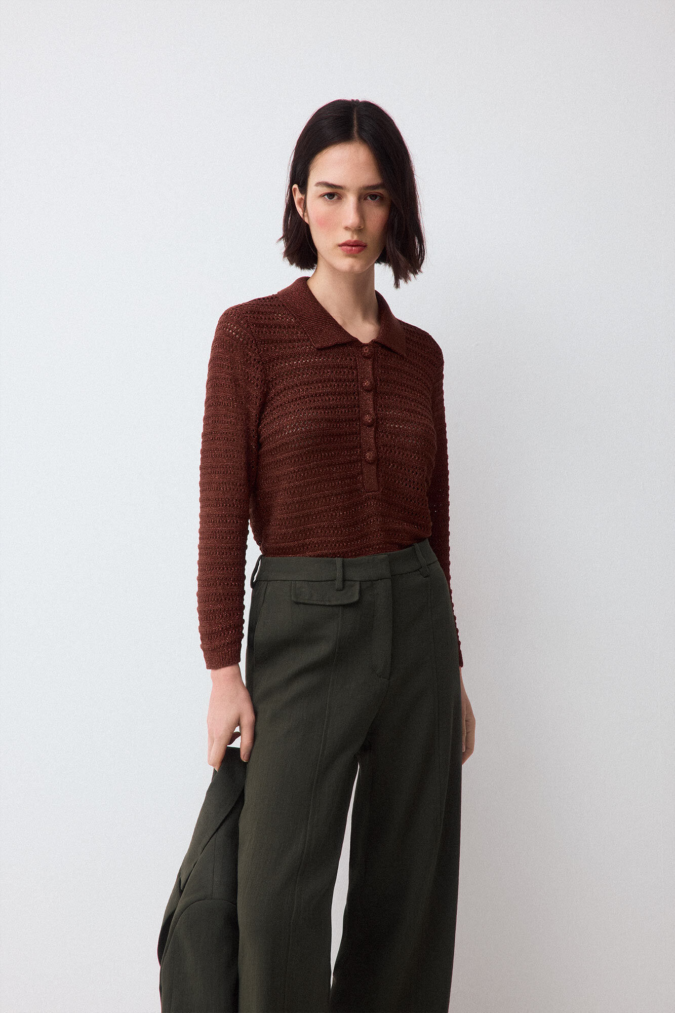 Pedro del Hierro Lurex openwork polo neck jumper
