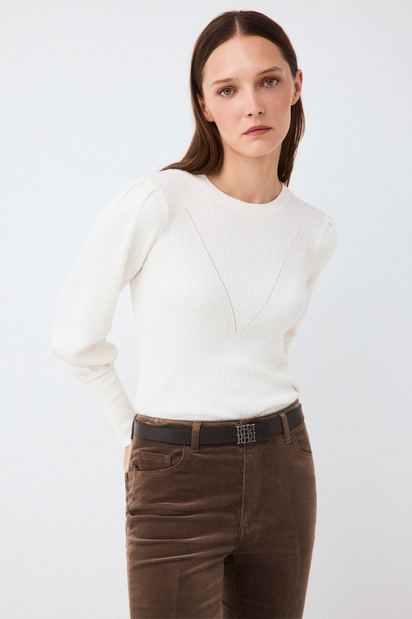 Pedro del Hierro Puffed sleeve ribbed jumper
