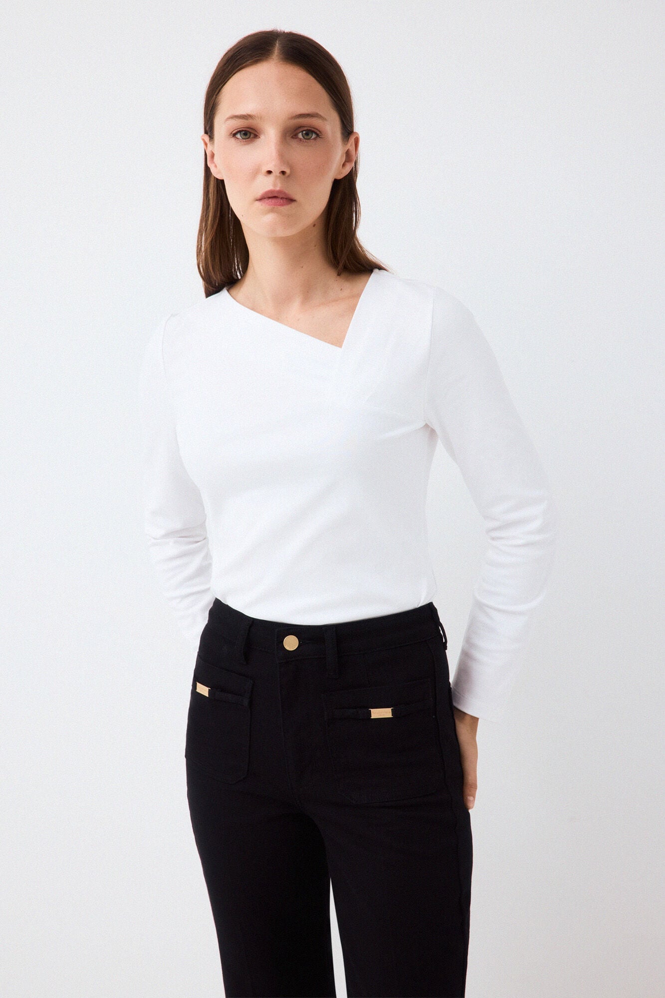 Pedro del Hierro T-shirt decote assim&eacute;trico cruzado
