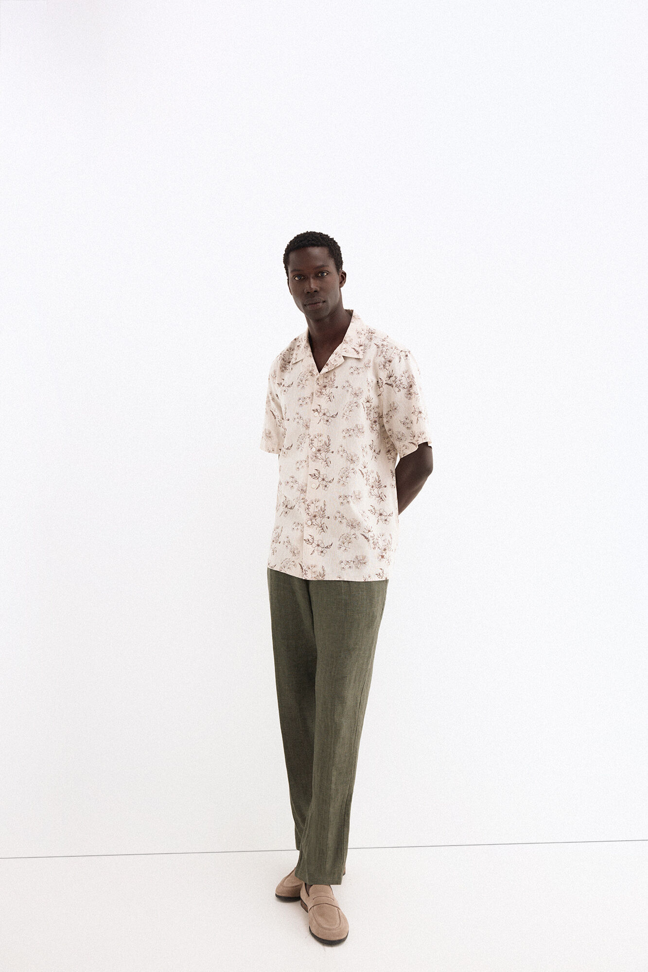 Pedro del Hierro Printed short sleeve linen cotton shirt