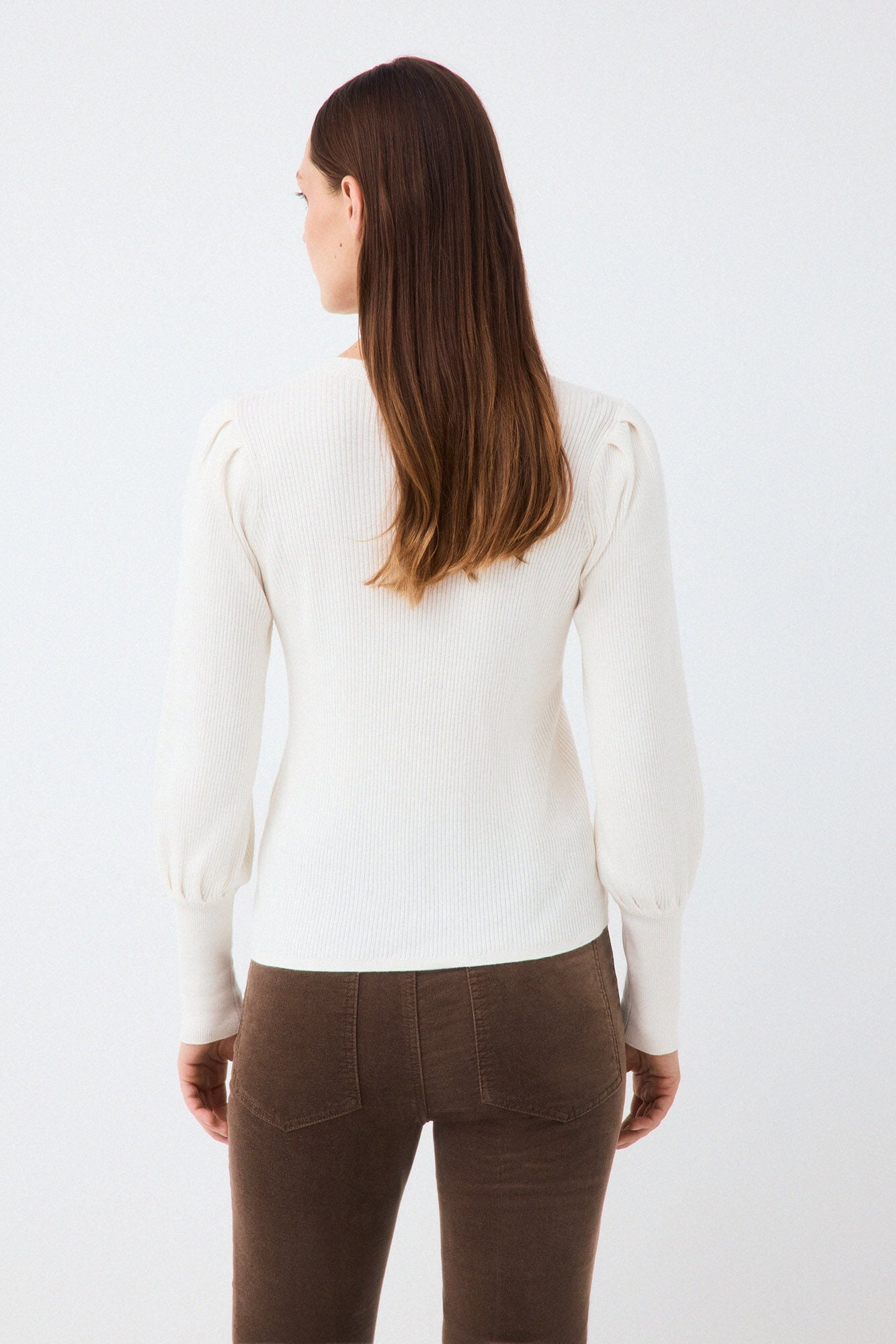 Pedro del Hierro Puffed sleeve ribbed jumper Ecru