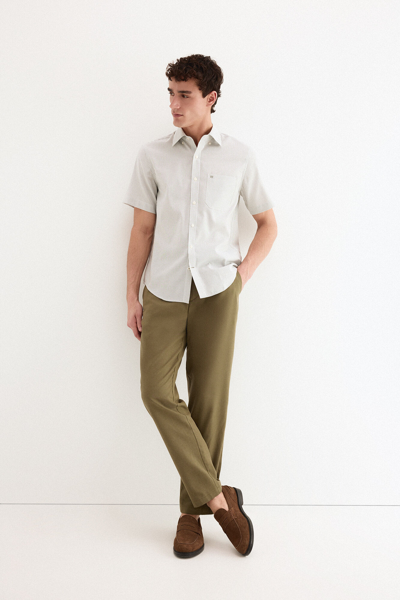 Pedro del Hierro Striped short sleeve non-iron shirt Green