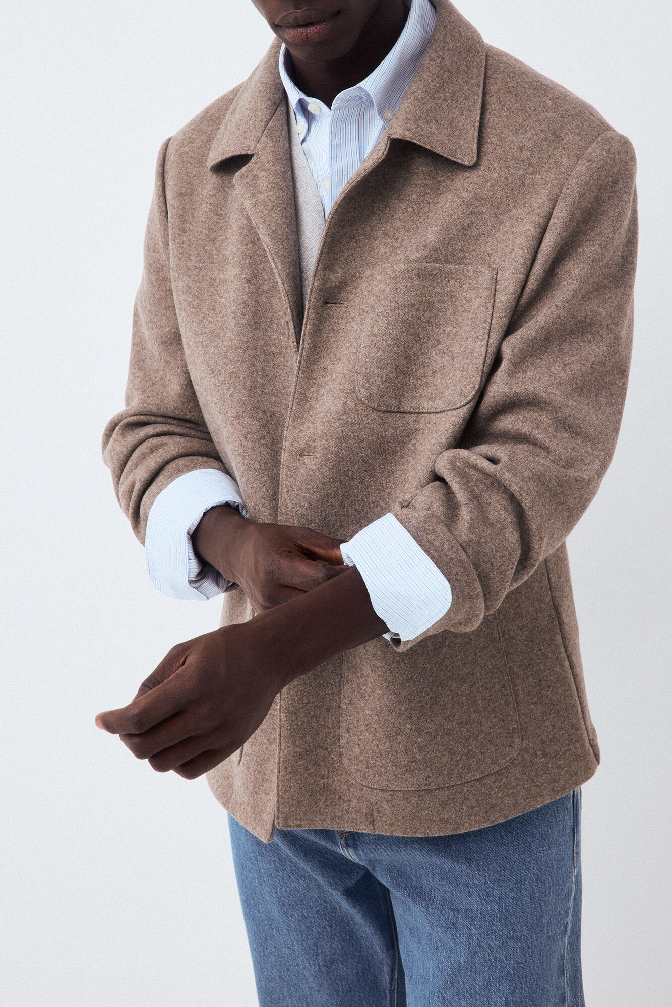 Pedro del Hierro Sobrecamisa em malha melange Beige