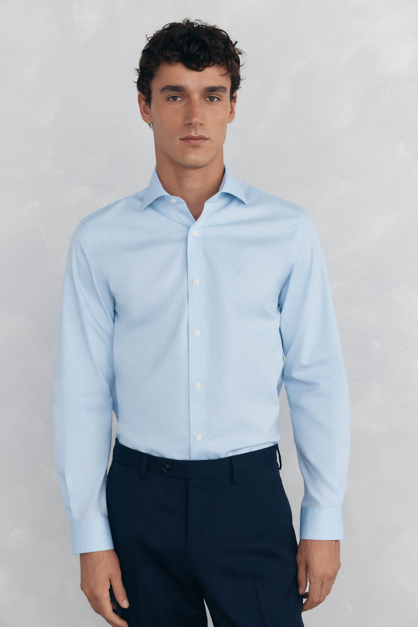 Pedro del Hierro Plain non iron + stain resistant dress shirt Blue