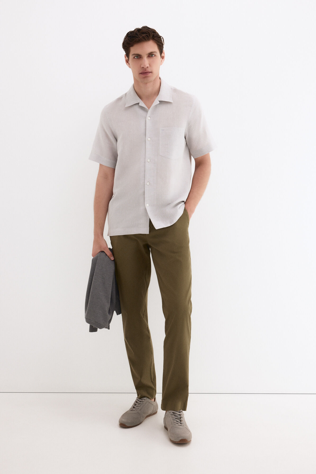 Pedro del Hierro Linen cotton short sleeve shirt Grey