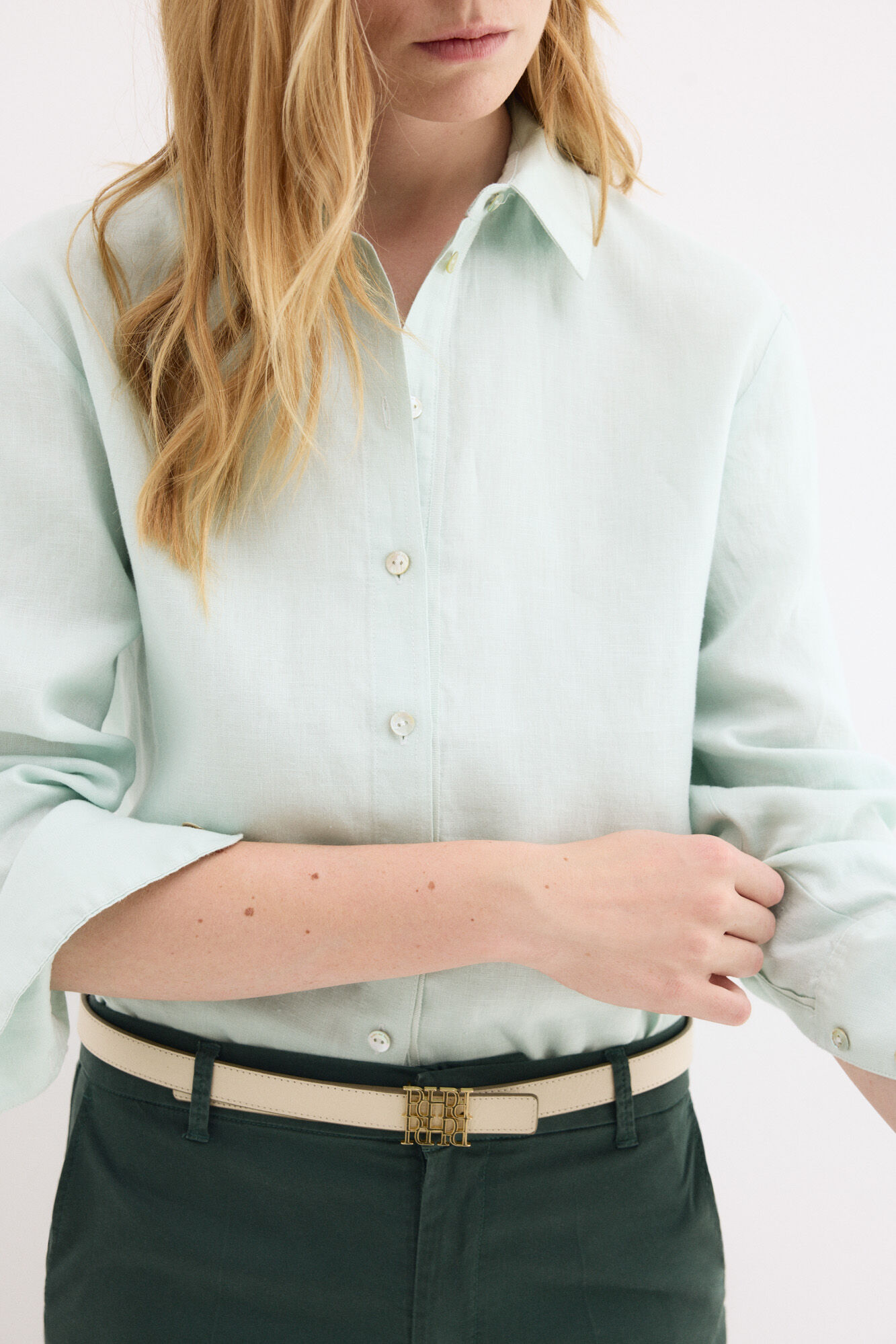Pedro del Hierro Linen long sleeve shirt Turquoise