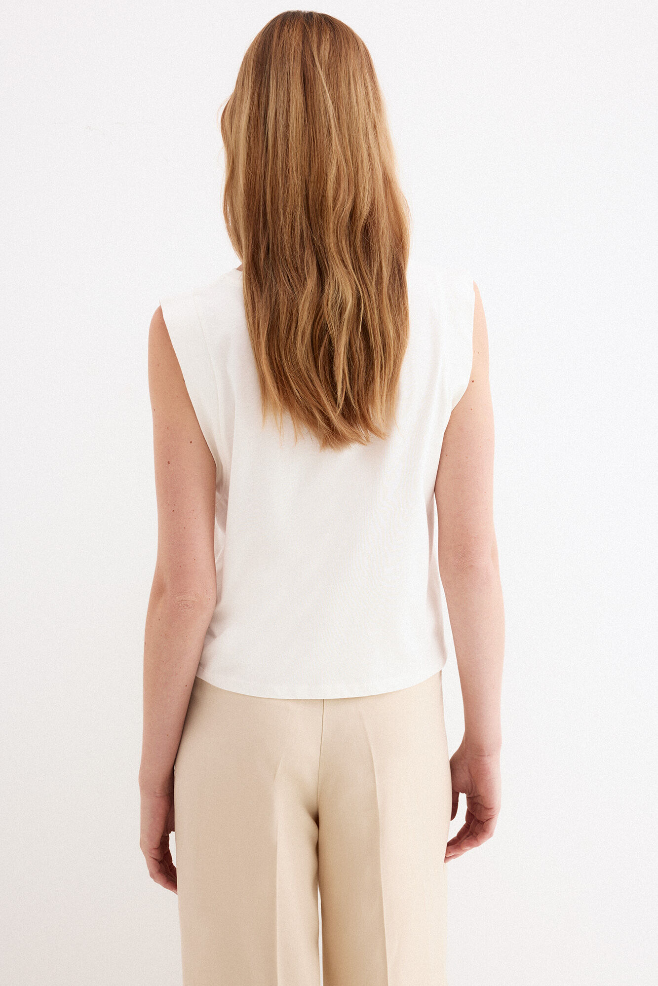 Pedro del Hierro Openwork embroidered hem T-shirt Ecru