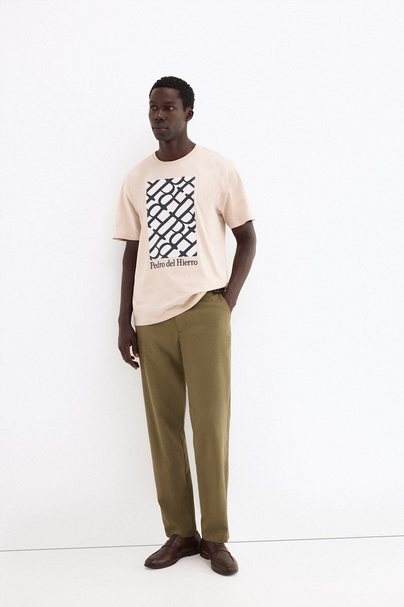 Pedro del Hierro Printed logo T-shirt Beige