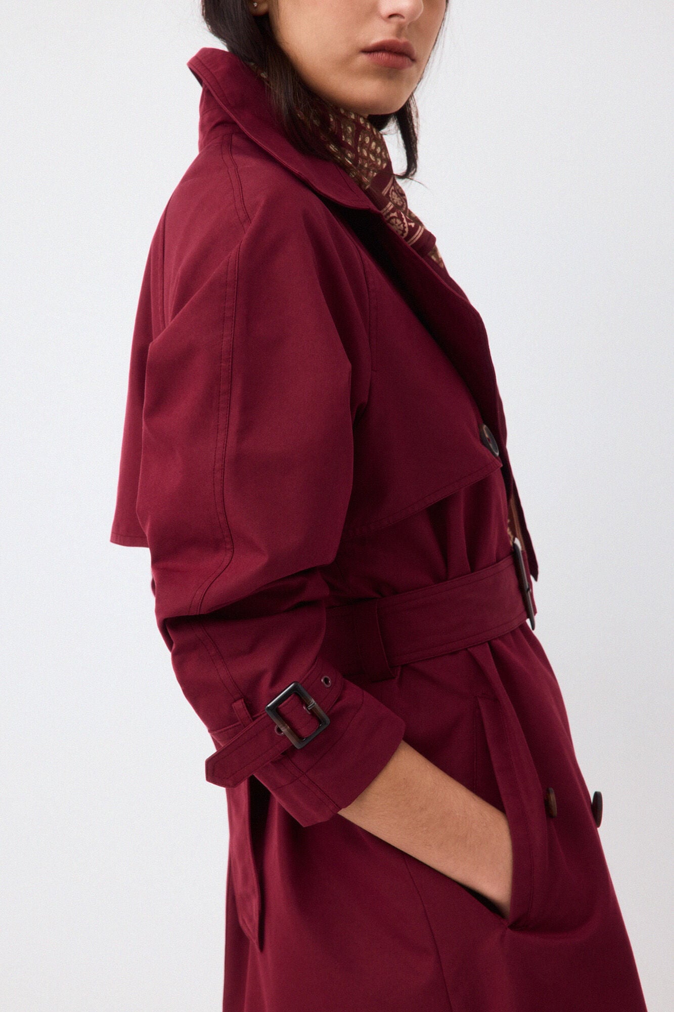 Pedro del Hierro Gabardina comprida len&ccedil;o Bordeaux