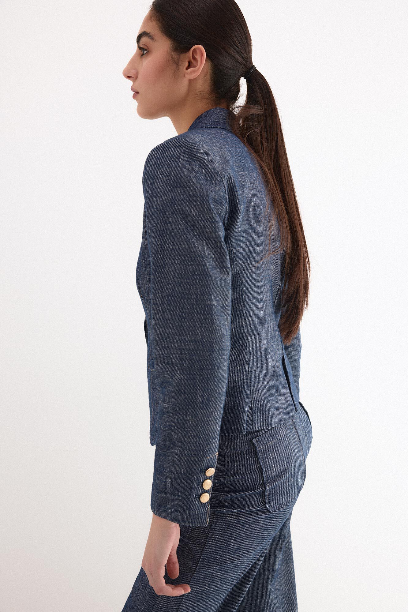 Pedro del Hierro Denim cropped blazer Blue