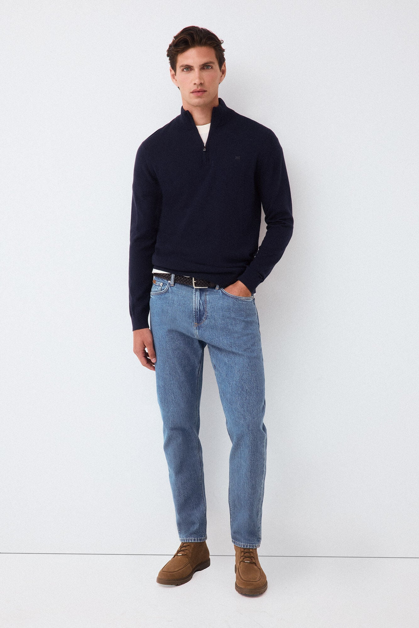 Pedro del Hierro Camisola de malha premium em algod&atilde;o, seda e caxemira Azul