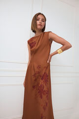TFP by Tamara Falc&oacute; Midi dress with positioned flower Brown