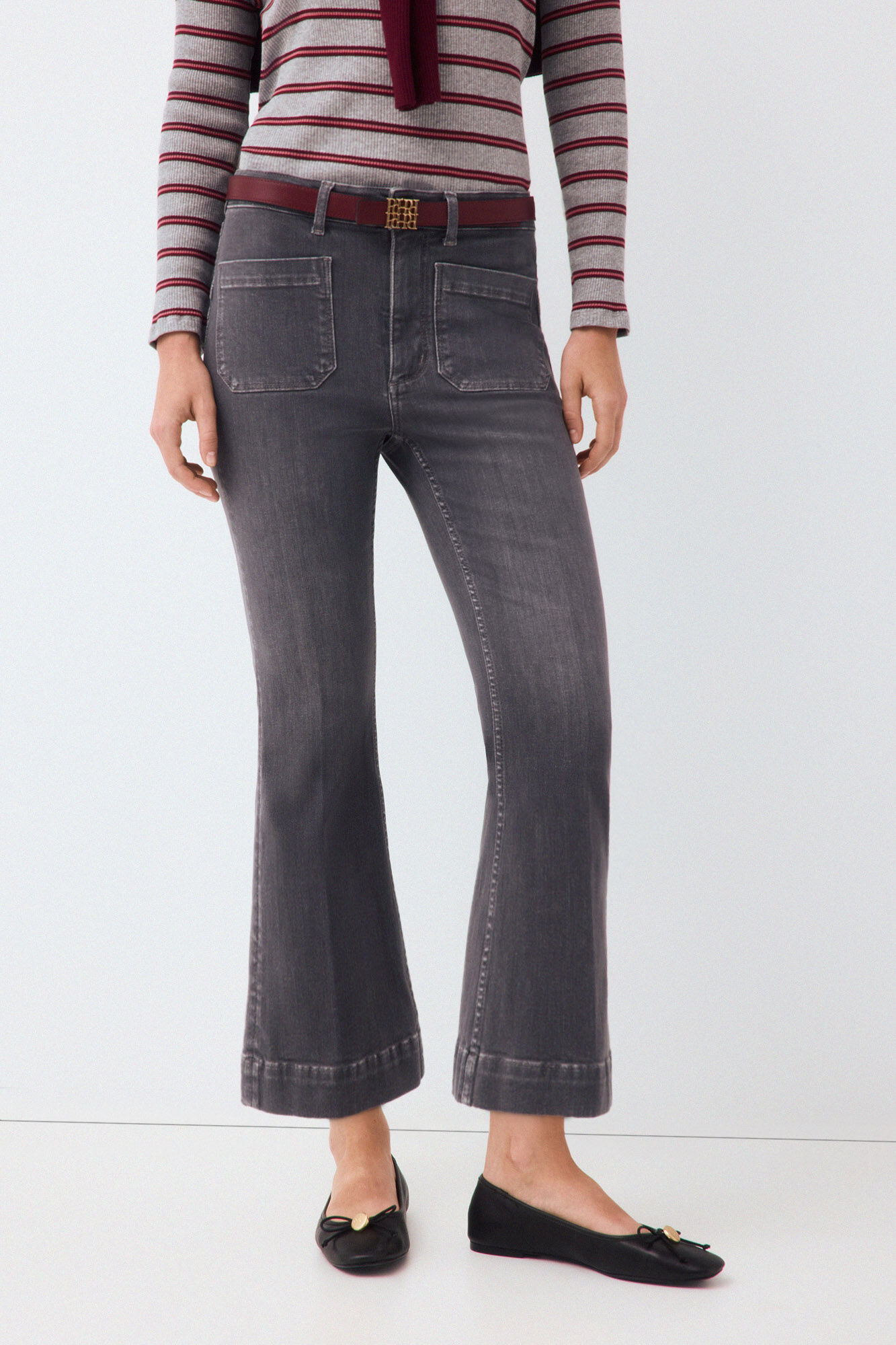 Pedro del Hierro Jeans push up flare capri Cizento