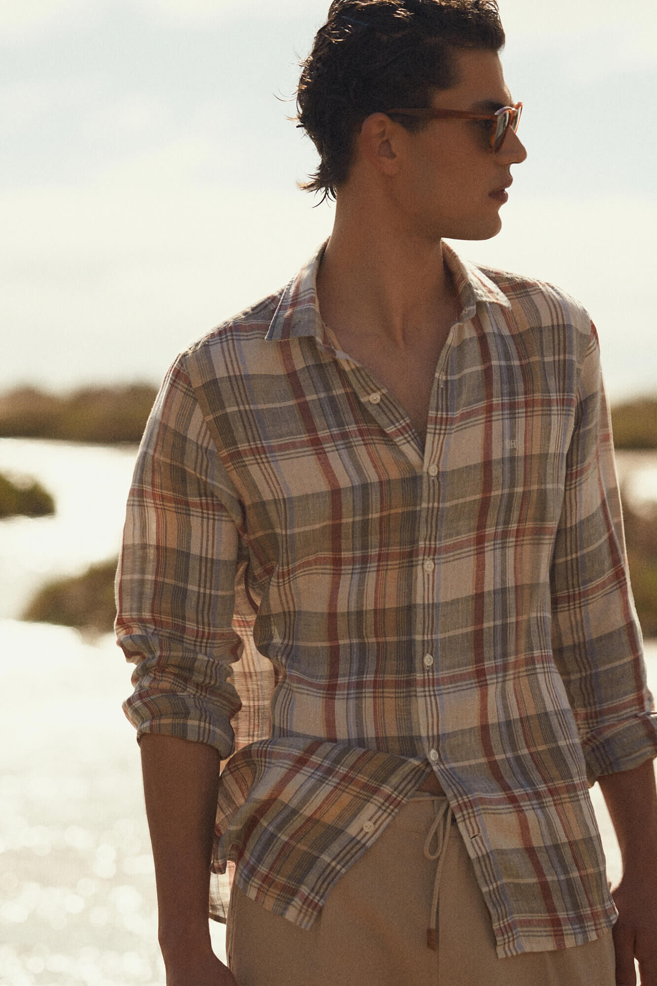 Pedro del Hierro Linen plaid shirt