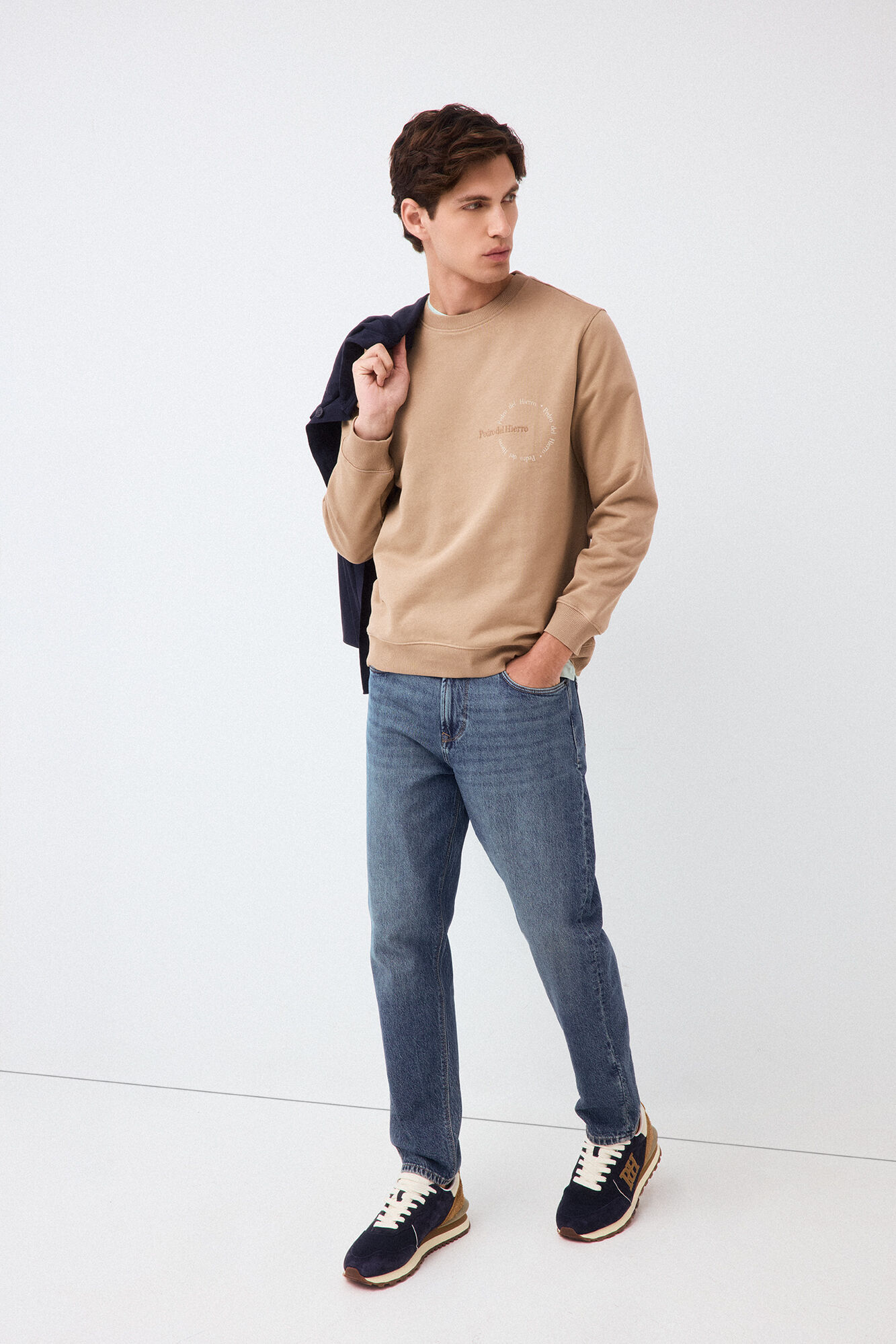 Pedro del Hierro Crew neck logo sweatshirt Beige