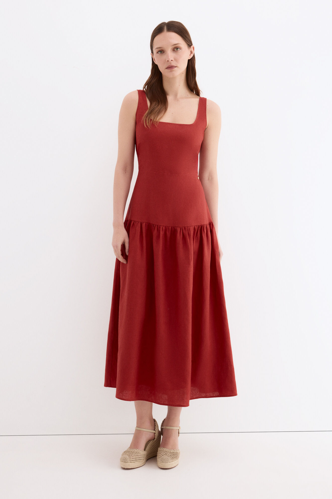 Pedro del Hierro Linen midi dress Red