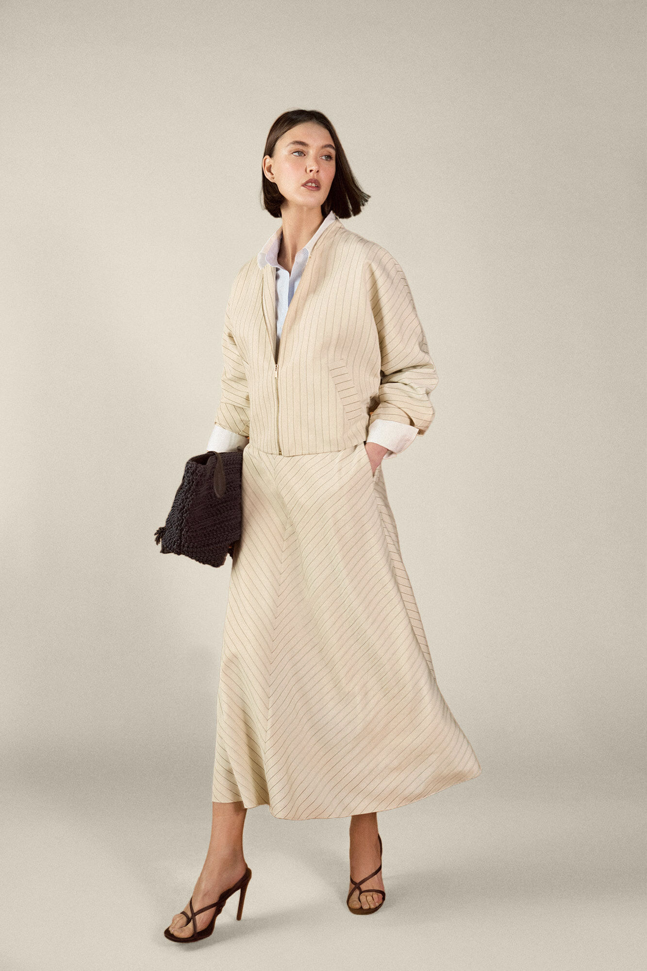 TFP by Tamara Falc&oacute; Striped jacket Beige