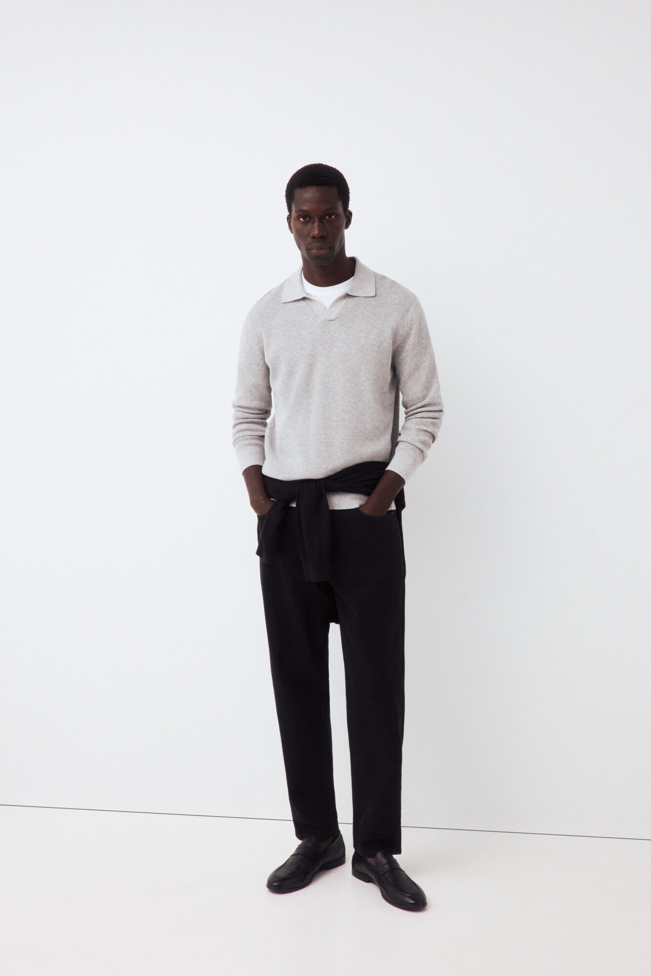 Pedro del Hierro Structured cotton polo neck knit jumper Grey