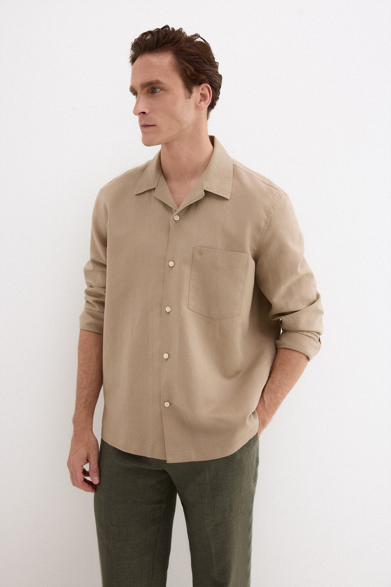 Pedro del Hierro Linen cotton long sleeve shirt Beige