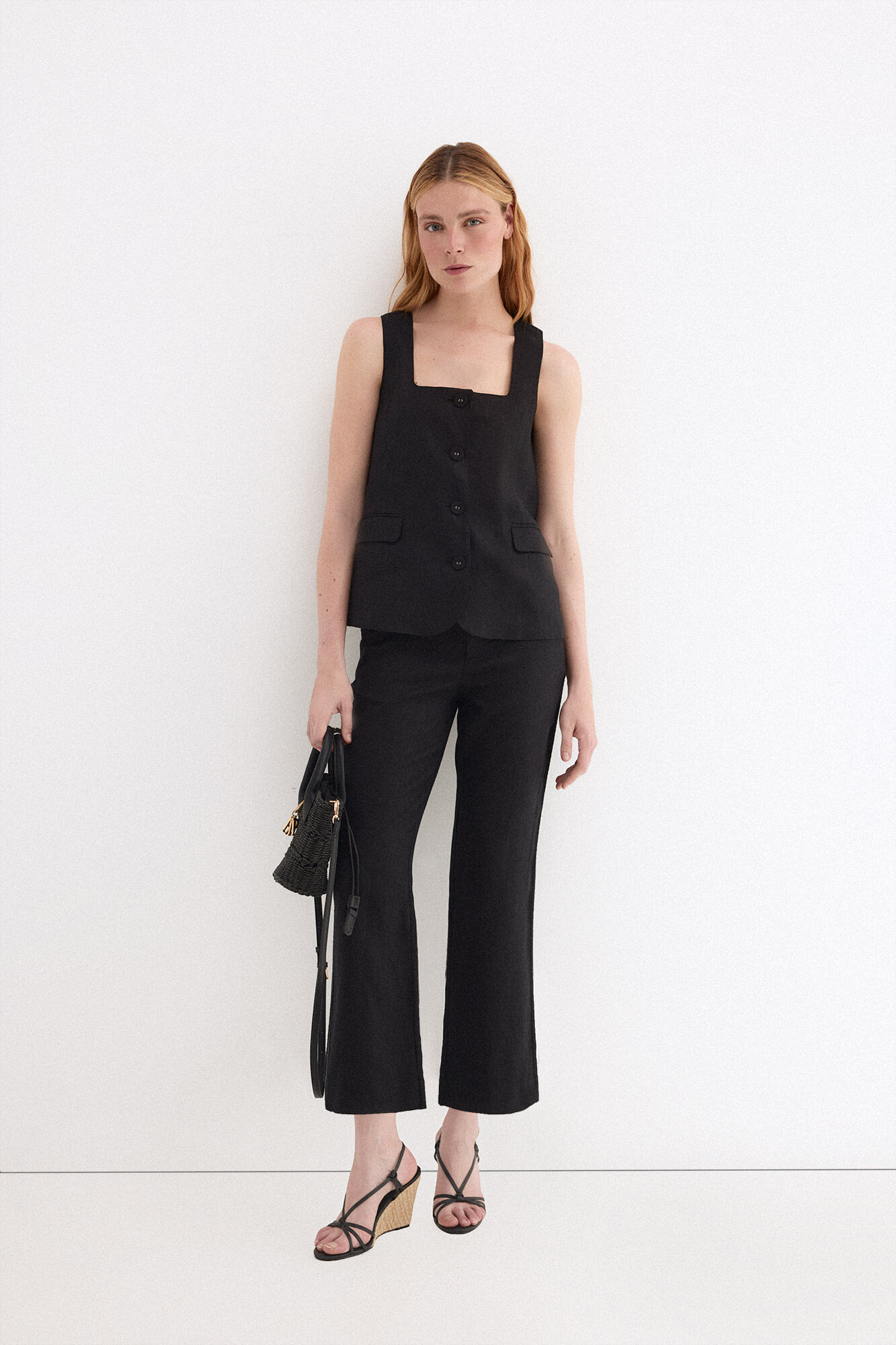 Pedro del Hierro Linen belted gilet Black