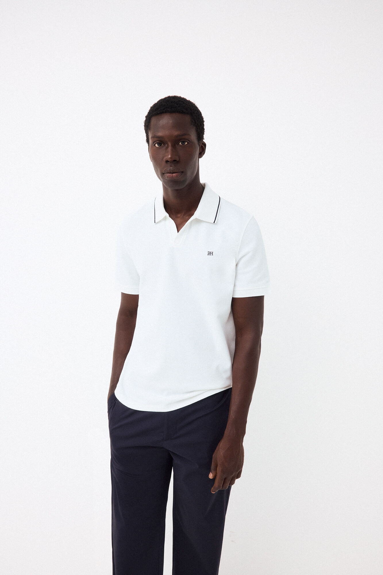 Pedro del Hierro Structured open neck polo shirt White