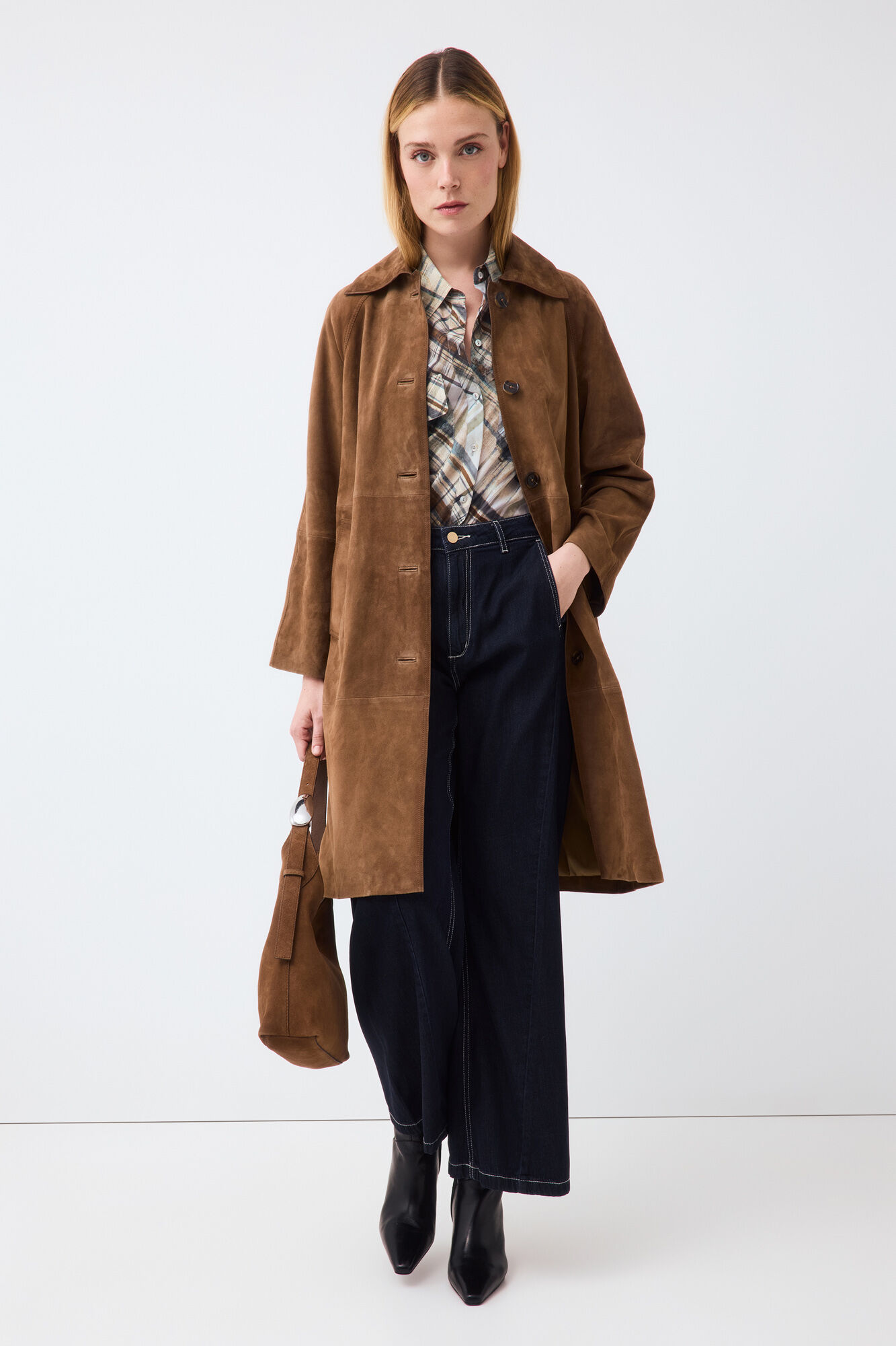 Pedro del Hierro Long suede leather coat