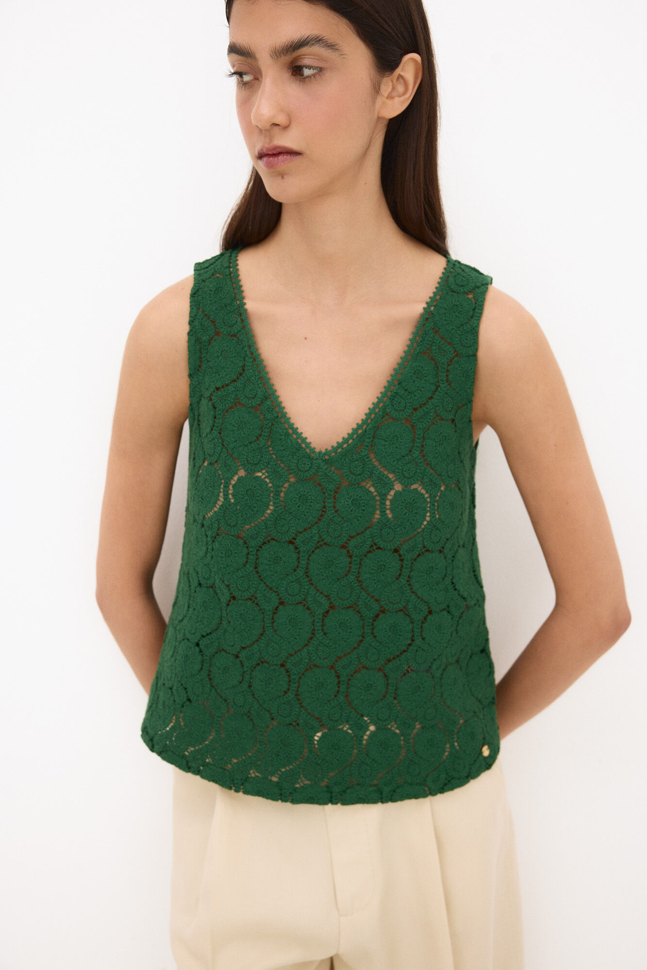 Pedro del Hierro Sleeveless crochet T-shirt Green