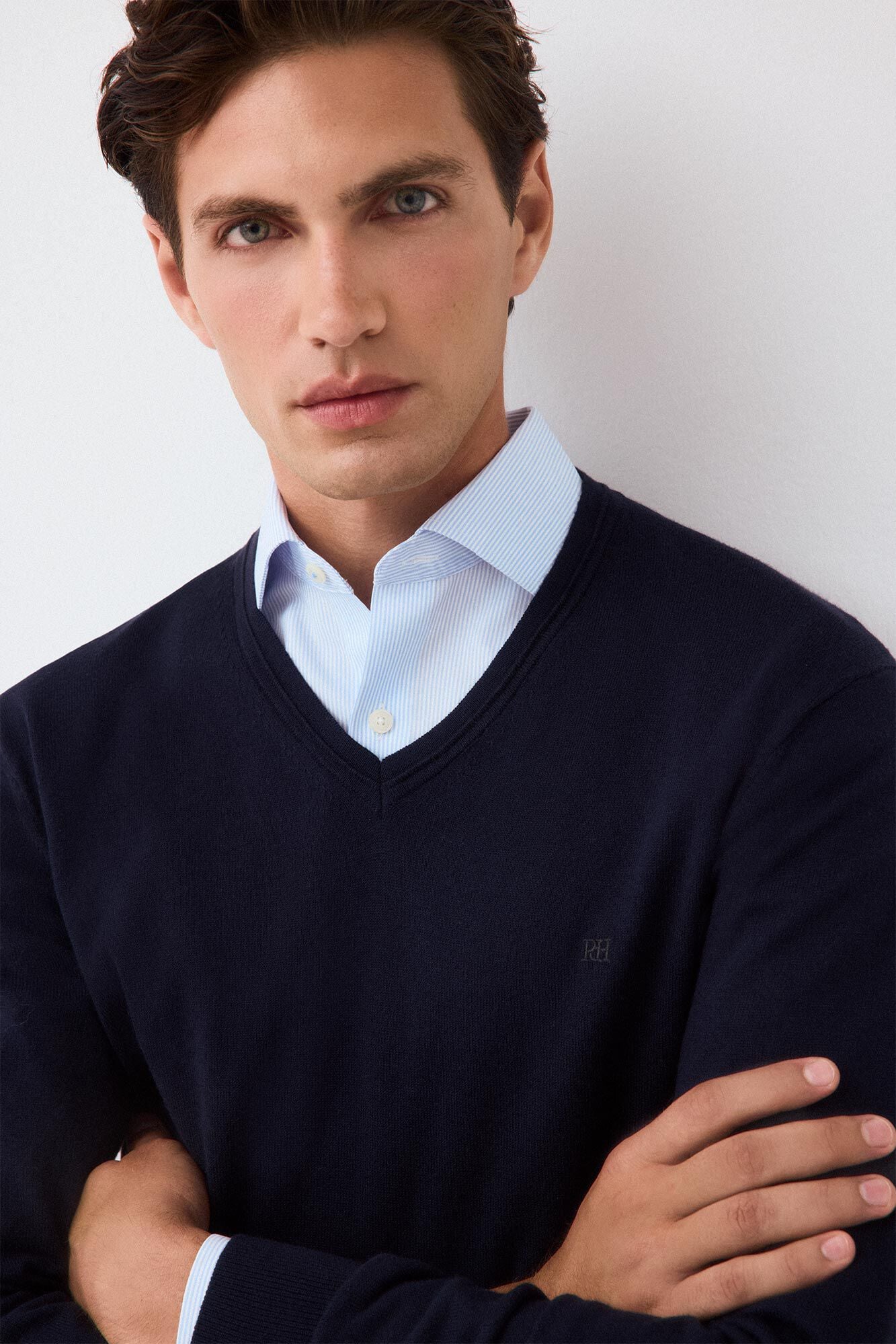 Pedro del Hierro Camisola de malha premium em algod&atilde;o, seda e caxemira