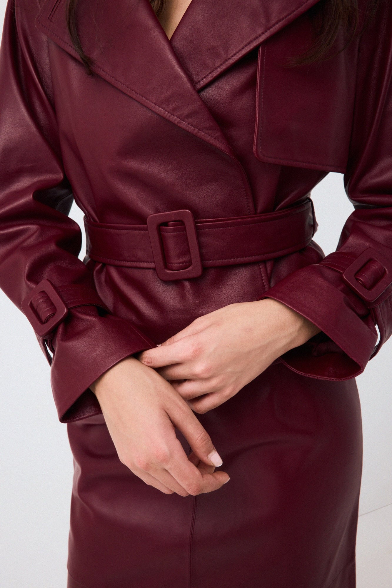Pedro del Hierro Trench curto de camur&ccedil;a Vermelho