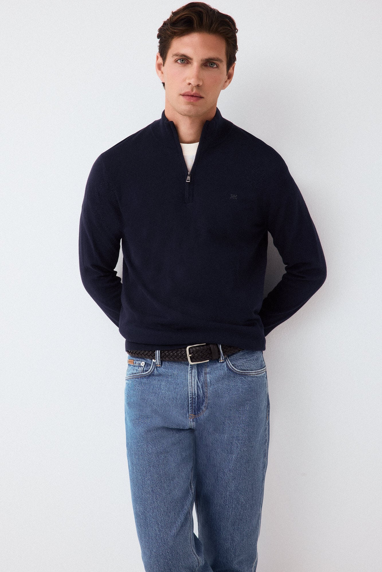 Pedro del Hierro Camisola de malha premium em algod&atilde;o, seda e caxemira