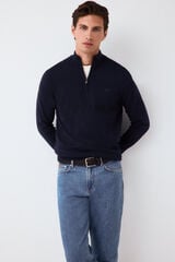 Pedro del Hierro Camisola de malha premium em algod&atilde;o, seda e caxemira Azul
