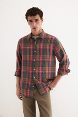 Pedro del Hierro Linen plaid shirt Burgundy