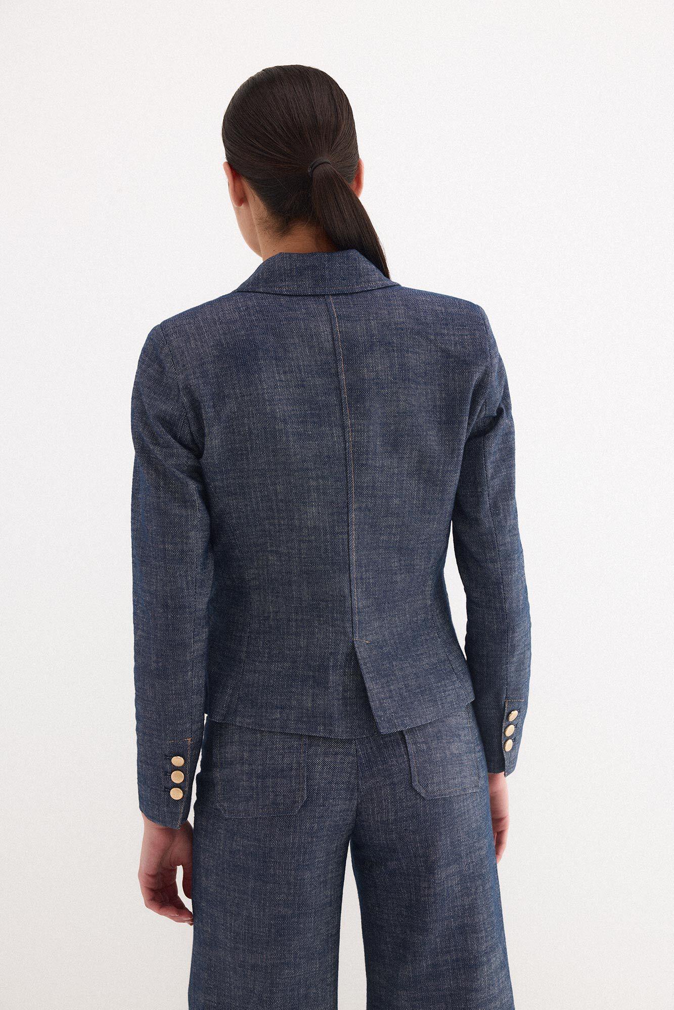 Pedro del Hierro Denim cropped blazer Blue
