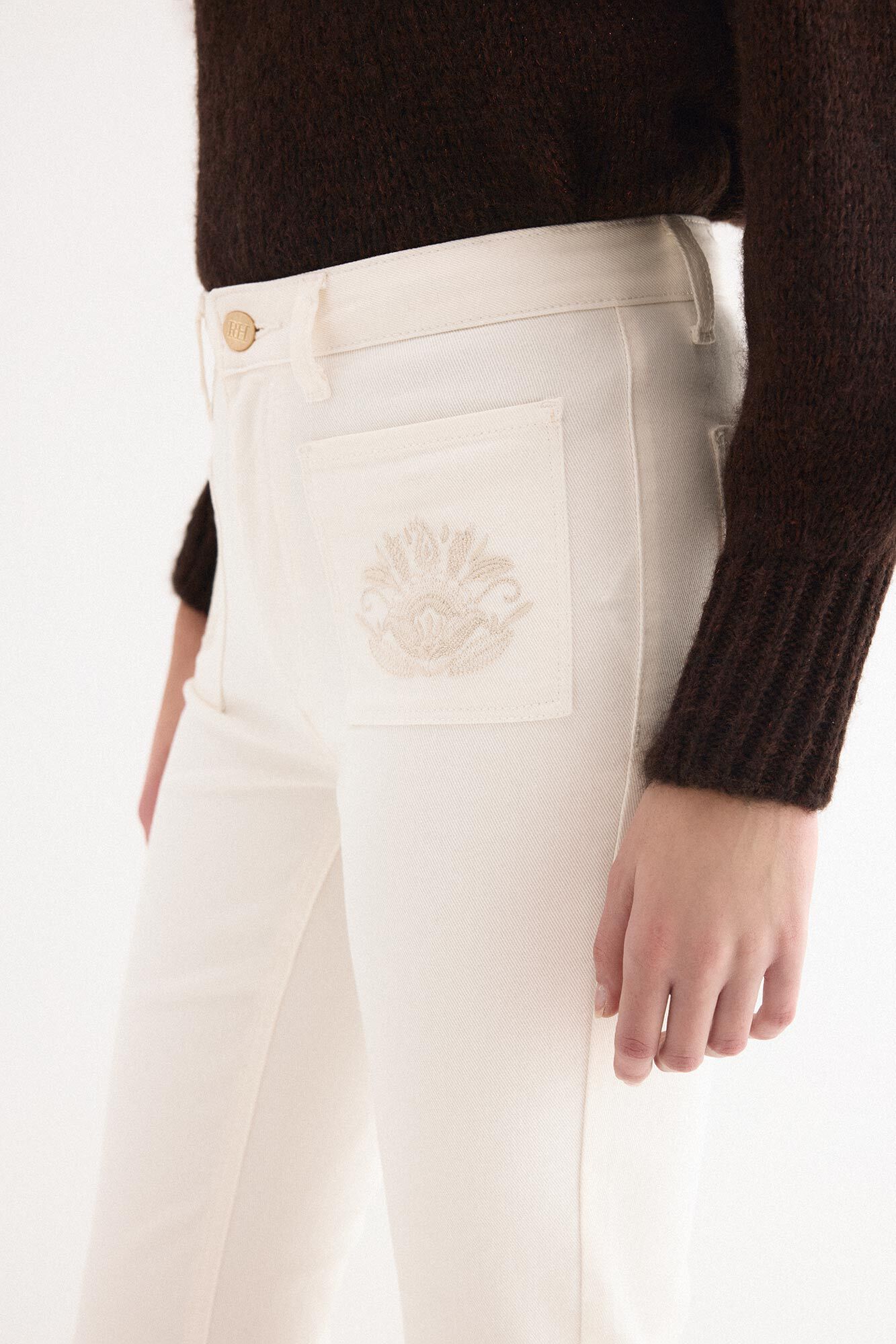 Pedro del Hierro Flare cropped jeans Ecru
