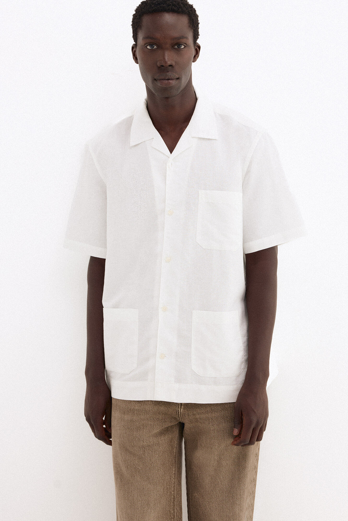 Pedro del Hierro Linen short sleeve Guayabera shirt Ecru