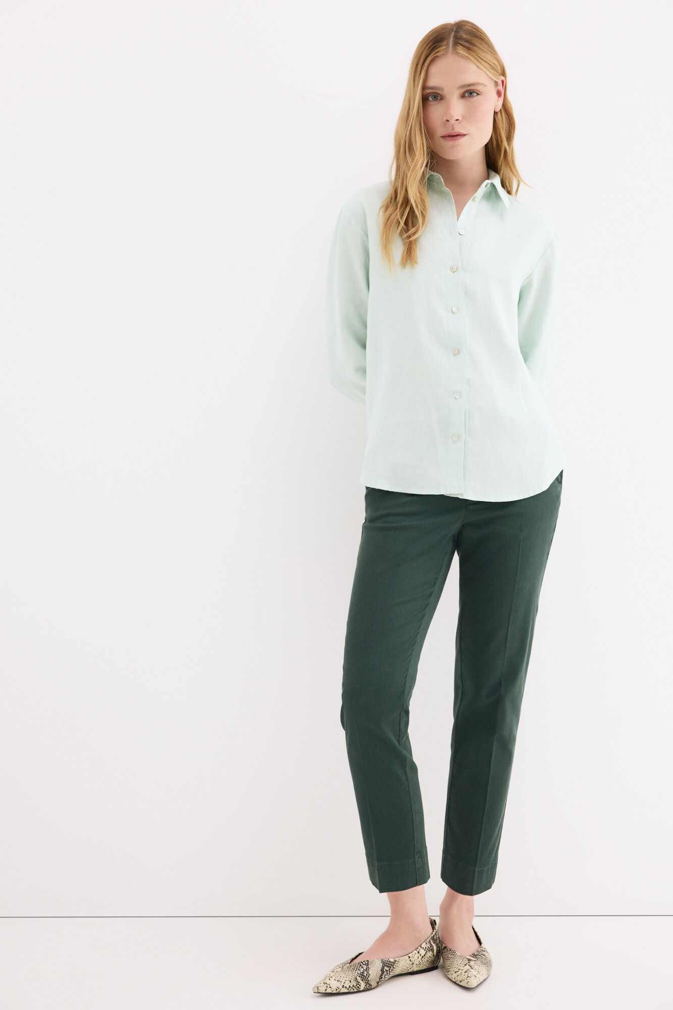 Pedro del Hierro Linen long sleeve shirt Turquoise