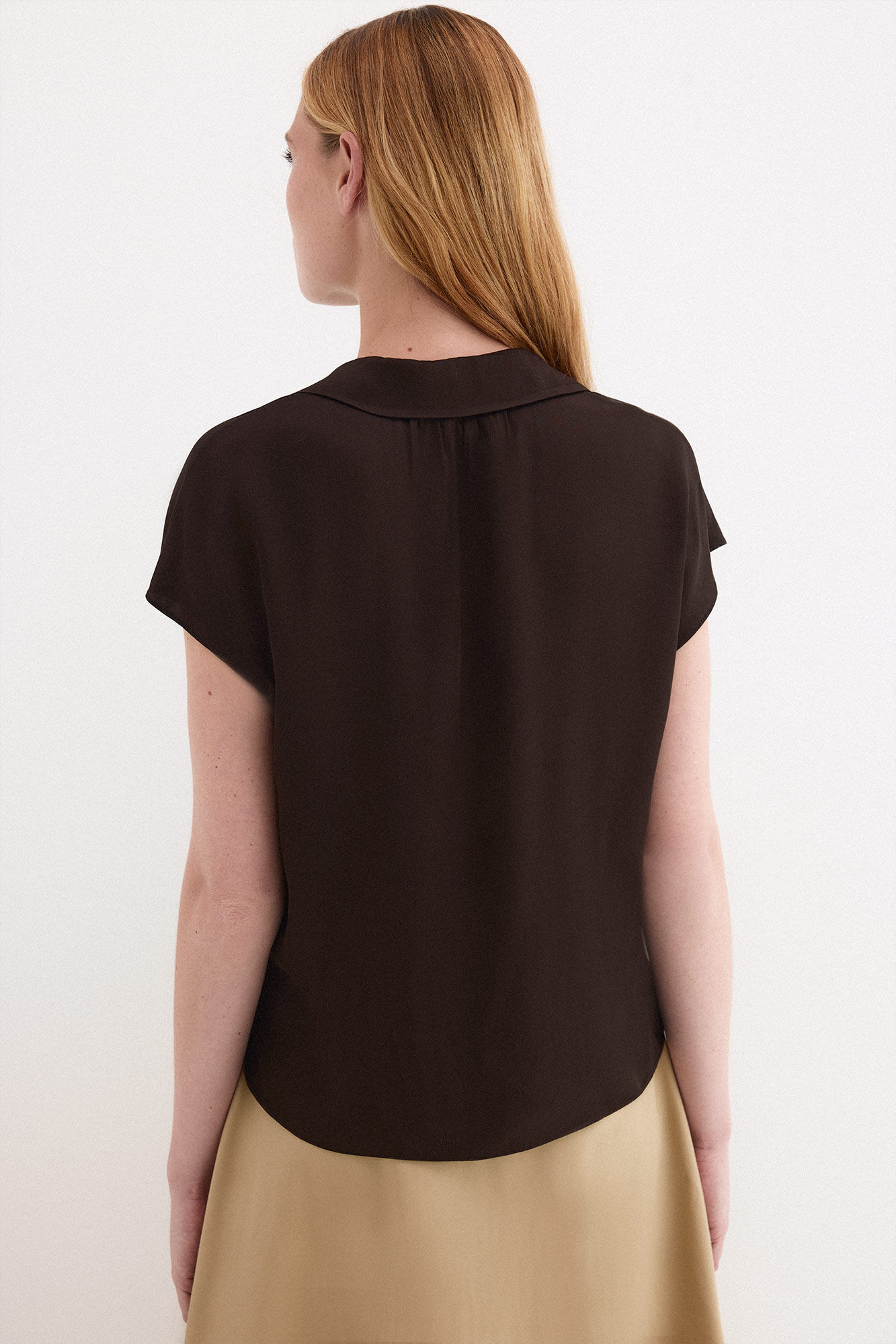 Pedro del Hierro Satin-finish short sleeve blouse Brown