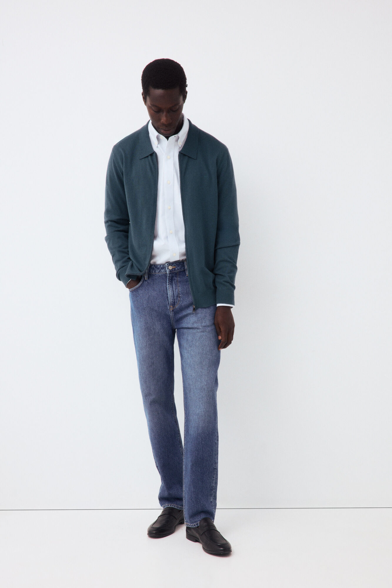 Pedro del Hierro Cotton silk cashmere zip fastening premium cardigan Green