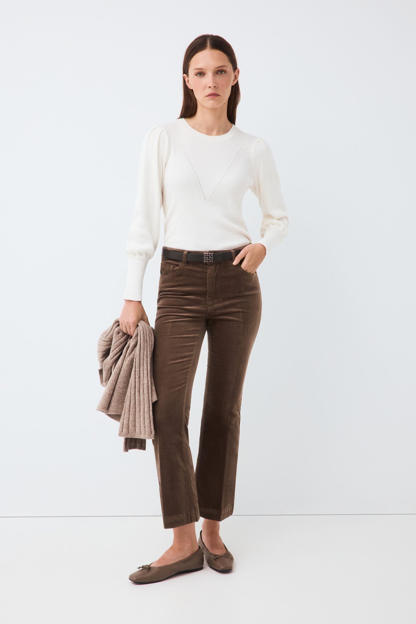 Pedro del Hierro Puffed sleeve ribbed jumper Ecru