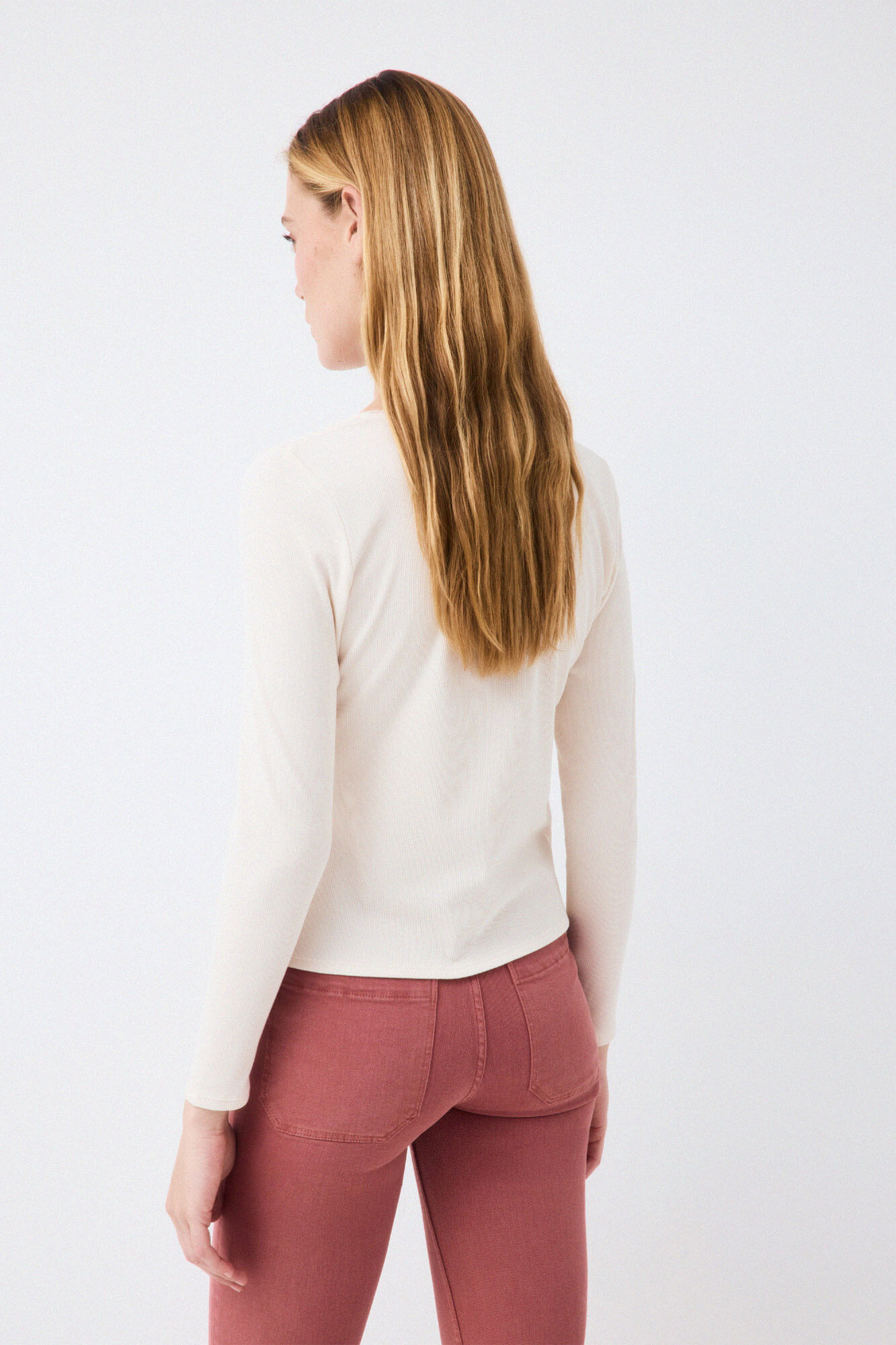 Pedro del Hierro Ribbed long sleeve T-shirt Ecru