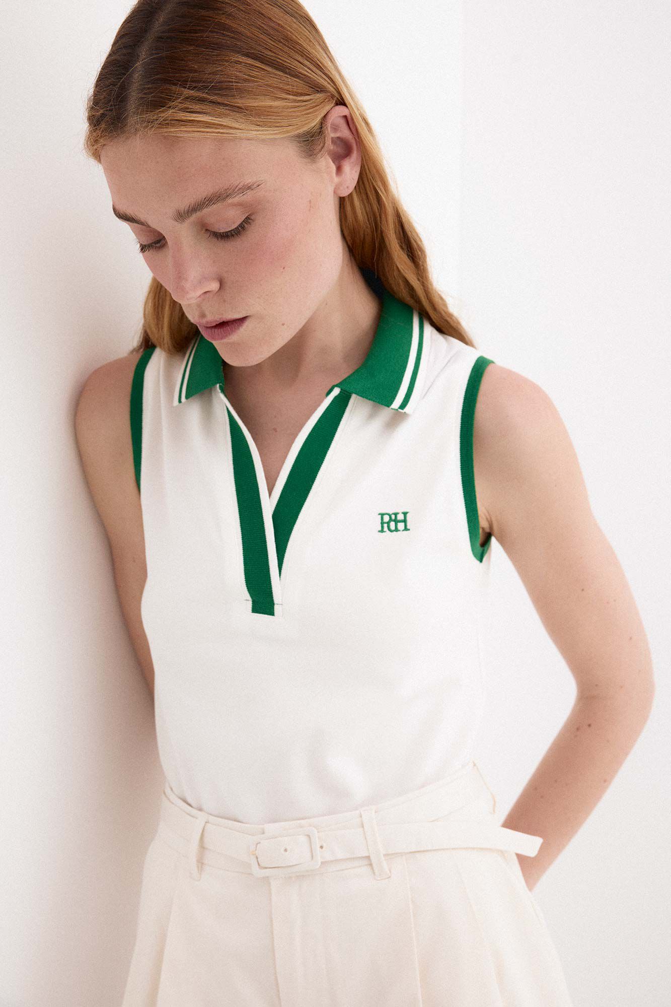 Pedro del Hierro Sleeveless contrast polo shirt Ecru
