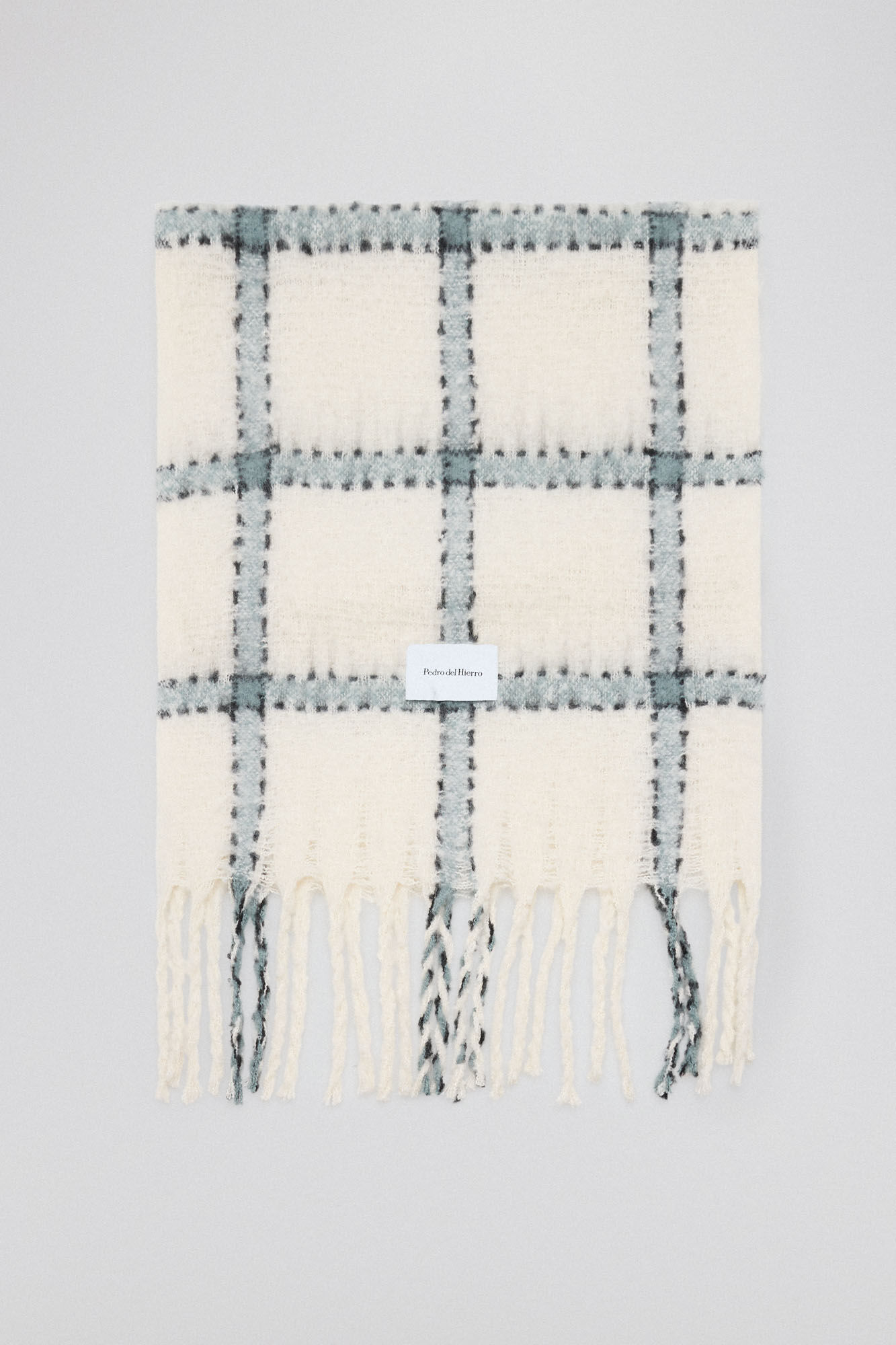 Pedro del Hierro Raw and blue plaid scarf