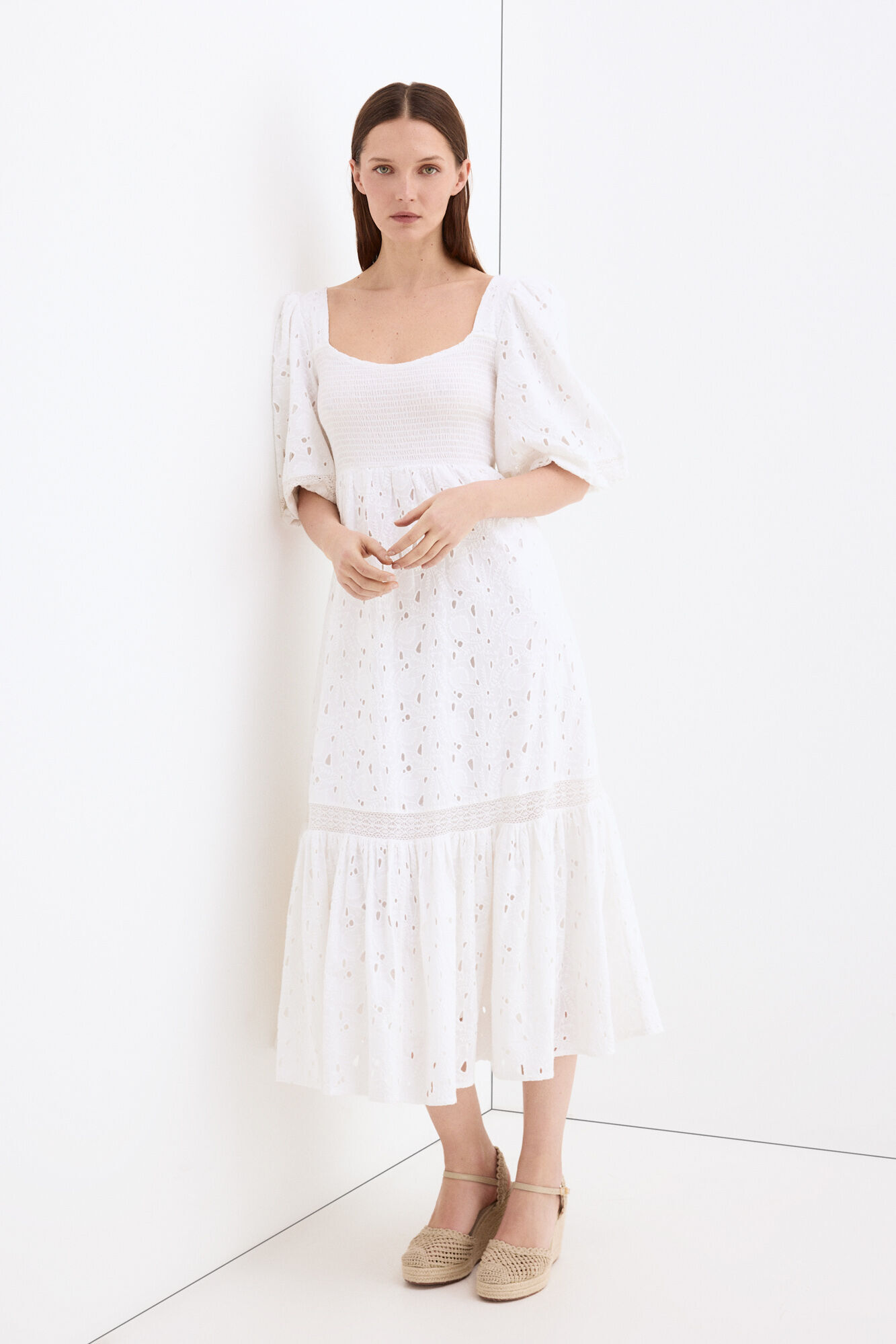 Pedro del Hierro Embroidered cotton dress White