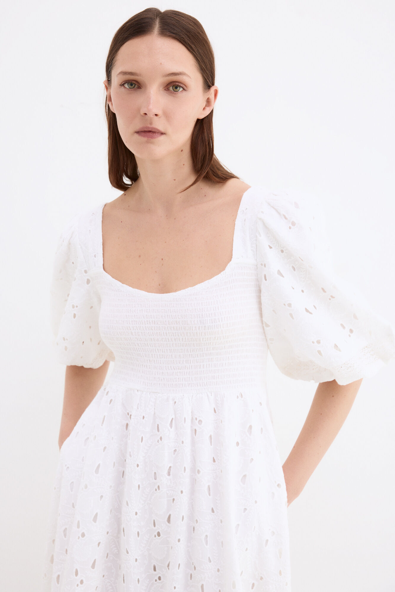 Pedro del Hierro Embroidered cotton dress White