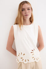 Pedro del Hierro Openwork embroidered hem T-shirt Ecru