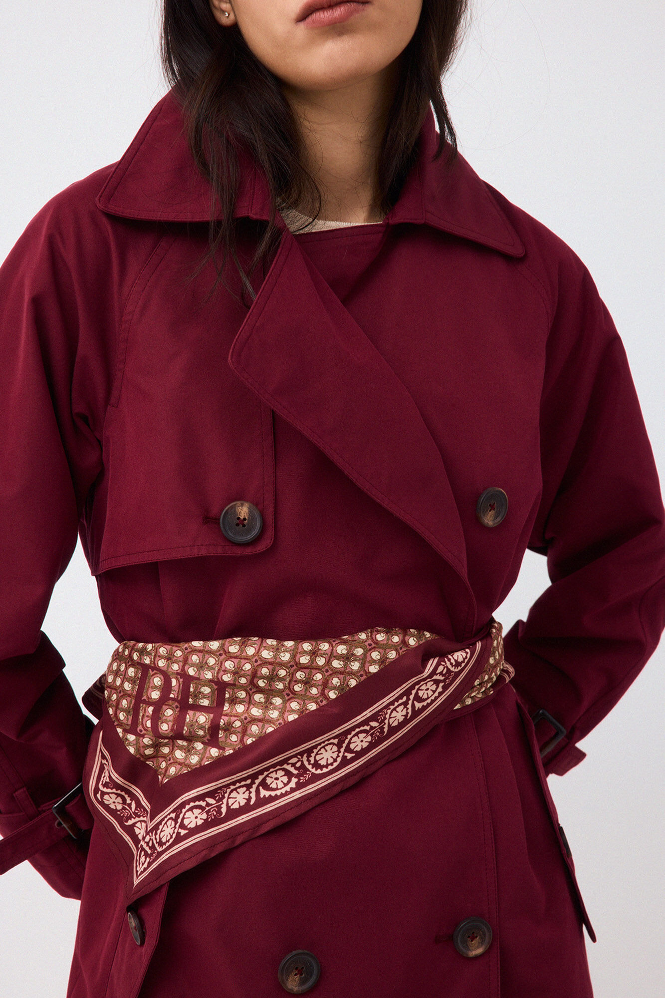 Pedro del Hierro Gabardina comprida len&ccedil;o Bordeaux