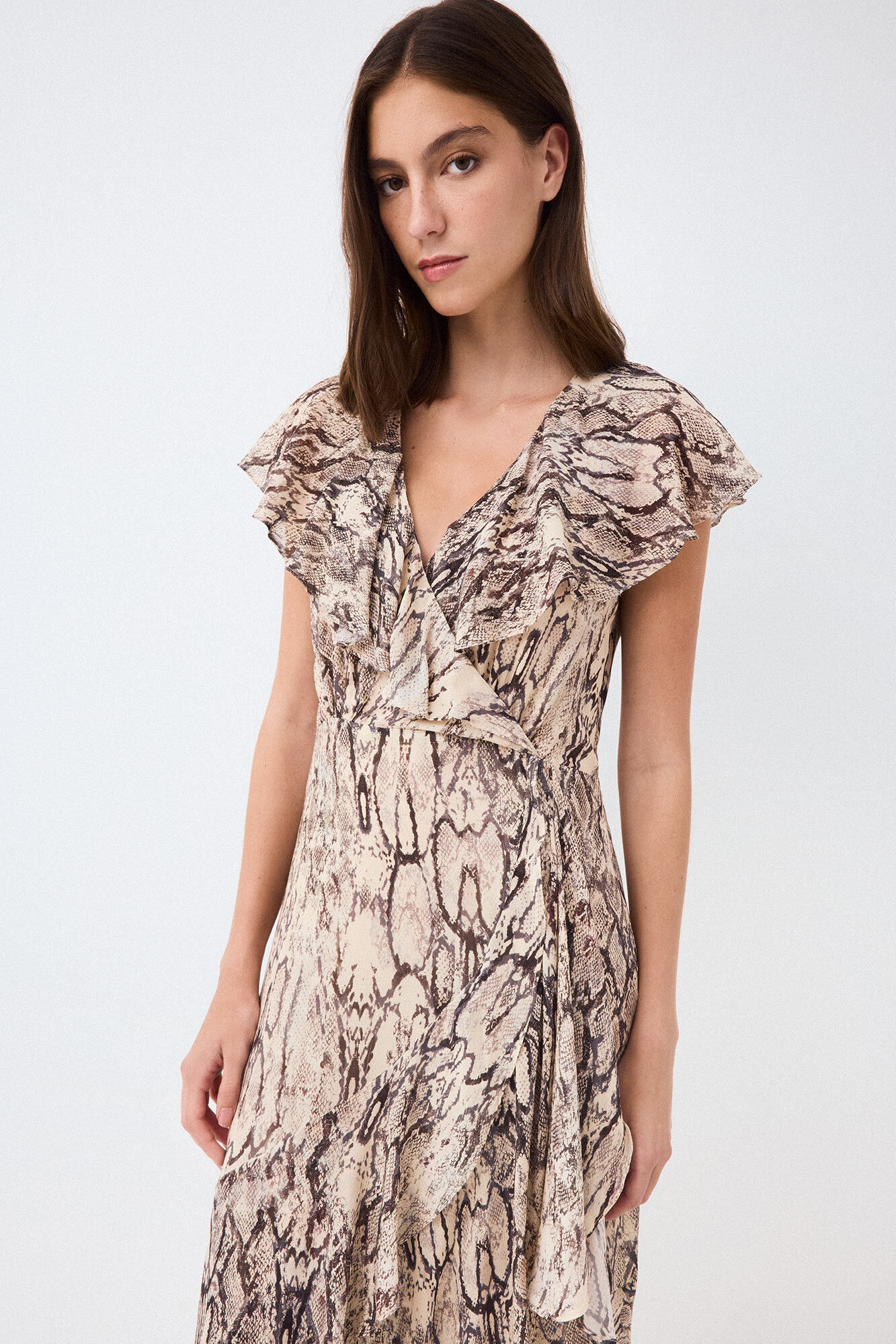 Pedro del Hierro Fluid ruffle dress Brown