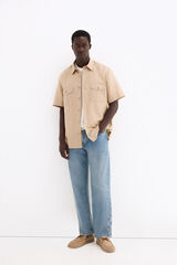 Pedro del Hierro Linen short sleeve pocket shirt Beige
